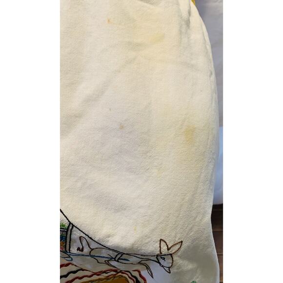 Vintage Apron For Women White Yellow Half Hand Embroidery Handmade Donkey Cart - Picture 11 of 12